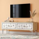 Yumedi Design TSA1212DBS- Rabbit Tv Stand , Tv Sehpası 120CM Safirmeşe-Beyaz-Silver - Safir Meşe - Beyaz - Gümüş