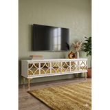Yumedi Design Tsa1236btg - Filibe Tv Stand , Tv Sehpasi 120cm Beyaz-traverten-gold Çok Renkli