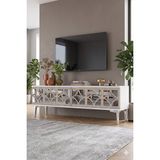 Yumedi Design TSA1236BTS - Filibe Tv Stand , Tv Sehpası 120CM Beyaz-Traverten-Silver - Beyaz - Traverten