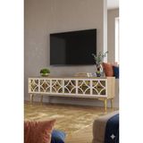 Yumedi Design TSA1236DBG - Filibe Tv Stand , Tv Sehpası 120CM Safirmeşe-Beyaz-Gold - Safir Meşe - Beyaz - Altın