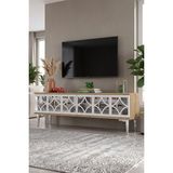 Yumedi Design TSA1236DBS - Filibe Tv Stand , Tv Sehpası 120CM Safirmeşe-Beyaz-Silver - Safir Meşe - Beyaz - Gümüş