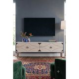 Yumedi Design TSA1297BTS - Elifa Tv Stand , Tv Sehpası 120CM Beyaz-Traverten-Silver - Beyaz - Traverten - Silver