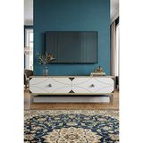 Yumedi Design TSA1297DBS - Elifa Tv Stand , Tv Sehpası 120CM Safirmeşe-Beyaz-Silver - Safir Meşe - Beyaz - Gümüş