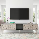 Yumedi Design TSA1504ATG - Rabbit Tv Stand , Tv Sehpası 150CM Antrasit-Traverten-Gold - Antrasit - Traverten