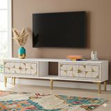 Yumedi Design TSA1504BTG - Rabbit Tv Stand , Tv Sehpası 150CM Beyaz-Traverten-Gold - Beyaz Mermer