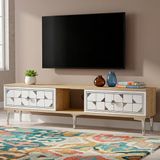Yumedi Design TSA1504DBS - Rabbit Tv Stand , Tv Sehpası 150CM Safirmeşe-Beyaz-Silver - Safir Meşe - Beyaz - Gümüş