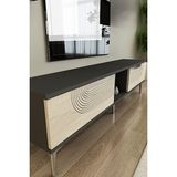 Yumedi Design TSA1508ATS - Dünya Tv Stand , Tv Sehpası 150CM Antrasit-Traverten-Silver - Antrasit - Silves