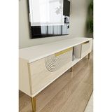 Yumedi Design TSA1508BTG - Dünya Tv Stand , Tv Sehpası 150CM Beyaz-Traverten-Gold - Beyaz Mermer
