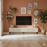 Yumedi Design TSA1803BT - Tarçın Tv Stand , Tv Sehpası 180CM Beyaz-Traverten - Beyaz - Traverten