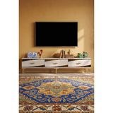 Yumedi Design TSA1813BTG - Başarı Tv Stand , Tv Sehpası 180CM Beyaz-Traverten-Gold - Beyaz Mermer