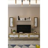 Yumedi Design TVR1801DBG - Kerem Tv Ünitesi 180CM Safirmeşe-Beyaz-Gold - Beyaz - Safir Meşe - Altın