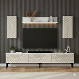 Yumedi Design TVR1802BT - Stoyan Tv Ünitesi Takımı 180CM Beyaz-Traverten - Beyaz - Traverten