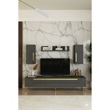Yumedi Design TVR1803AG- Dünya Tv Ünitesi Takımı 180CM Antrasit-Gold - Antrasit - Altın