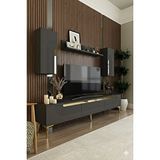 Yumedi Design Tvr1803ag - Dünya Tv Ünitesi Takimi 180cm Antrasit-gold Antrasit