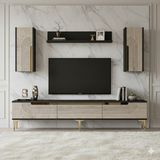 Yumedi Design TVR1803ATG - Dünya Tv Ünitesi Takımı 180CM Antrasit-Traverten-Gold - Antrasit - Traverten