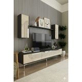 Yumedi Design TVR1803ATS - Dünya Tv Ünitesi Takımı 180CM Antrasit-Traverten - Silver - Antrasit - Silves