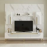 Yumedi Design TVR1803BG - Dünya Tv Ünitesi Takımı 180CM Beyaz-Gold - Beyaz - Altın