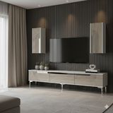 Yumedi Design TVR1803BTS - Dünya Tv Ünitesi Takımı 180CM Beyaz-Traverten-Silver - Beyaz - Traverten