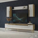 Yumedi Design TVR1803DBG - Dünya Tv Ünitesi Takımı 180CM Safirmeşe-Beyaz-Gold - Safir Meşe - Beyaz - Altın