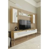 Yumedi Design TVR1803DBS - Dünya Tv Ünitesi Takımı 180CM Safirmeşe-Beyaz-Silver - Safir Meşe - Beyaz - Gümüş