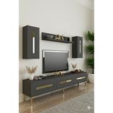 Yumedi Design TVR1804AG - Ethema Tv Ünitesi Takımı 180CM Antrasit-Gold - Antrasit - Altın