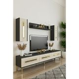 Yumedi Design TVR1804ATG - Ethema Tv Ünitesi Takımı 180CM Antrasit-Traverten-Gold - Antrasit - Traverten