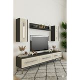 Yumedi Design TVR1804ATS - Ethema Tv Ünitesi Takımı 180CM Antrasit-Traverten-Silver - Antrasit - Silves