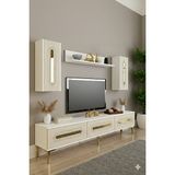 Yumedi Design TVR1804BTG - Ethema Tv Ünitesi Takımı 180CM Beyaz-Traverten-Gold - Mermer - Gold