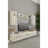 Yumedi Design TVR1804BTS - Ethema Tv Ünitesi Takımı 180CM Beyaz-Traverten-Silver - Mermer - Gümüş