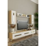 Yumedi Design TVR1804DBG - Ethema Tv Ünitesi Takımı 180CM Safirmeşe-Beyaz-Gold - Safir Meşe - Beyaz - Altın