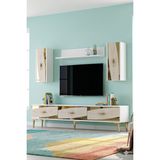 Yumedi Design TVR1813BTG - Başarı Tv Ünitesi Takımı 180CM Beyaz-Traverten-Gold - Beyaz Mermer