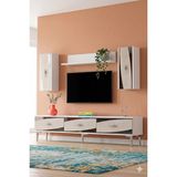 Yumedi Design TVR1813BTS - Başarı Tv Ünitesi Takımı 180CM Beyaz-Traverten-Silver - Beyaz - Traverten