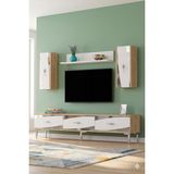 Yumedi Design TVR1813DBS - Başarı Tv Ünitesi Takımı 180CM Safirmeşe-Beyaz-Silver - Safir Meşe - Beyaz - Gümüş