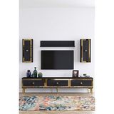 Yumedi Design TVR1816AG - Temtem Tv Ünitesi Takımı 180CM Antrasit-Gold - Antrasit - Altın