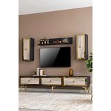 Yumedi Design TVR1816ATG - Temtem Tv Ünitesi Takımı 180CM Antrasit-Traverten-Gold - Antrasit - Traverten