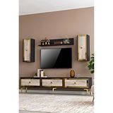 Yumedi Design Tvr1816atg - Temtem Tv Ünitesi Takimi 180cm Antrasit-traverten-gold Çok Renkli