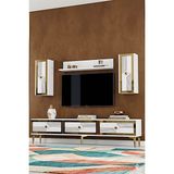 Yumedi Design TVR1816BG - Temtem Tv Ünitesi Takımı 180CM Beyaz-Gold - Beyaz - Altın