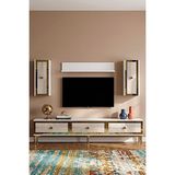 Yumedi Design TVR1816BTG - Temtem Tv Ünitesi Takımı 180CM Beyaz-Traverten-Gold - Beyaz Mermer