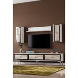 Yumedi Design TVR1816BTS - Temtem Tv Ünitesi Takımı 180CM Beyaz-Traverten-Silver - Beyaz - Traverten