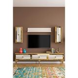 Yumedi Design TVR1816DBG - Temtem Tv Ünitesi Takımı 180CM Safirmeşe-Beyaz-Gold - Safir Meşe - Beyaz - Altın