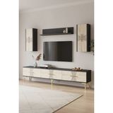 Yumedi Design TVR1832AT - Merve Tv Ünitesi Takımı 180CM Antrasit-Traverten - Antrasit - Traverten