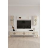 Yumedi Design TVR1832BT - Merve Tv Ünitesi Takımı 180CM Beyaz-Traverten - Beyaz - Traverten