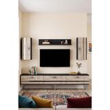 Yumedi Design TVR1842ATS - Ilay Tv Ünitesi Takımı 180CM Antrasit-Traverten-Silver - Antrasit - Traverten