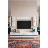 Yumedi Design TVR1842BG - Ilay Tv Ünitesi Takımı 180CM Beyaz-Gold - Beyaz - Gold
