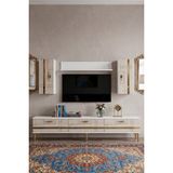 Yumedi Design TVR1842BTG - Ilay Tv Ünitesi Takımı 180CM Beyaz-Traverten-Gold - Beyaz - Traverten - Gold