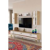 Yumedi Design TVR1842DBG - Ilay Tv Ünitesi Takımı 180CM Safirmeşe-Beyaz-Gold - Safir Meşe - Beyaz - Altın