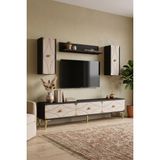 Yumedi Design TVR1897ATG - Elifa Tv Ünitesi Takımı 180CM Antrasit-Traverten-Gold - Antrasit - Traverten