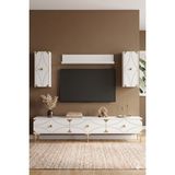 Yumedi Design TVR1897BG - Elifa Tv Ünitesi Takımı 180CM Beyaz-Gold - Beyaz - Altın