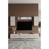 Yumedi Design TVR1897BTS - Elifa Tv Ünitesi Takımı 180CM Beyaz-Traverten-Silver - Beyaz - Traverten - Silver