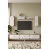 Yumedi Design TVR1897DBG - Elifa Tv Ünitesi Takımı 180CM Safirmeşe-Beyaz-Gold - Safir Meşe - Beyaz - Altın